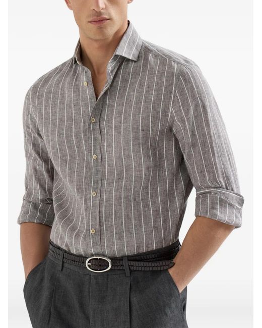 Brunello Cucinelli Gray Linen Shirt for men