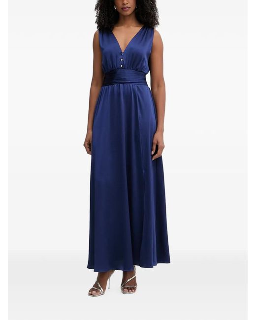 Morgan Blue Button-Embellished Ruched-Waist Maxi Dress