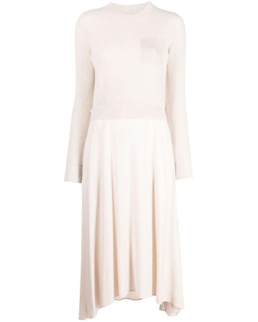 Peserico White Contrasting-stitch Knitted Midi Dress