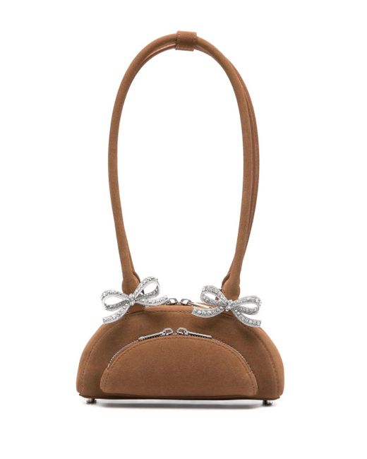 Self-Portrait White Mini Curved Suede Shoulder Bag