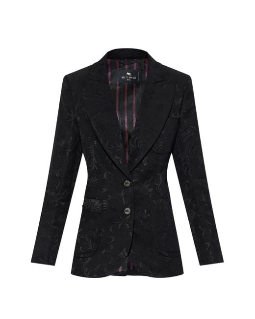Etro Black Floral-Jacquard Single-Vent Blazer