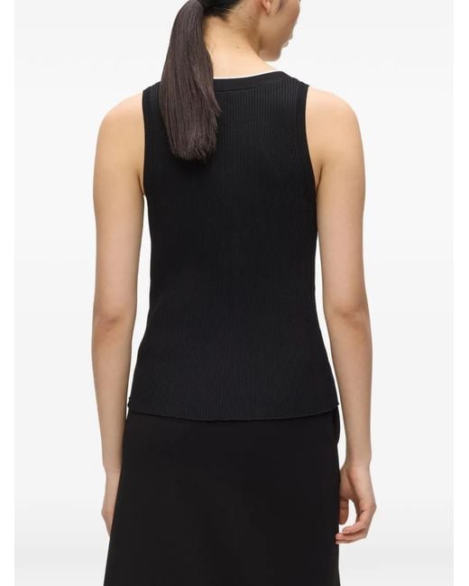 Karl Lagerfeld Black Logo-Detail V-Neck Knit Top