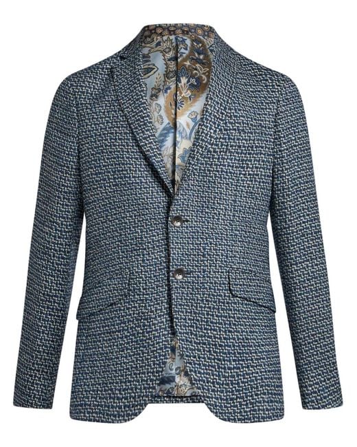 Etro Blue Single-Breasted Wool Blazer for men
