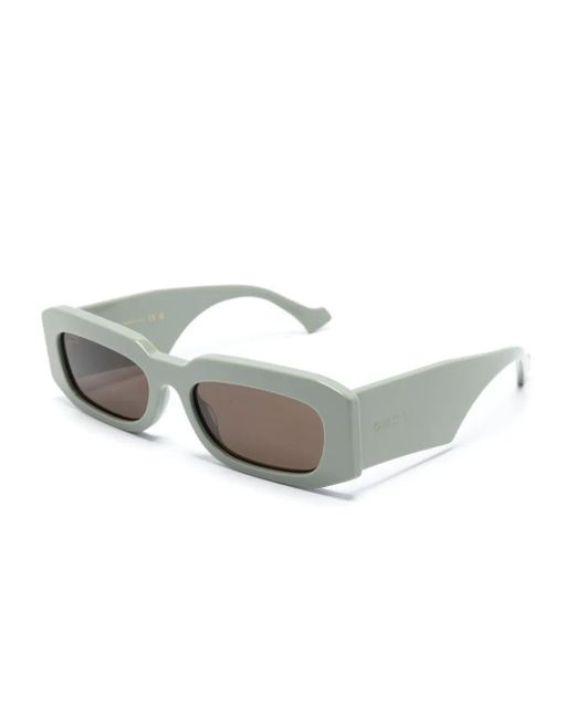 Gucci Gray Logo-Lettering Rectangle-Frame Sunglasses