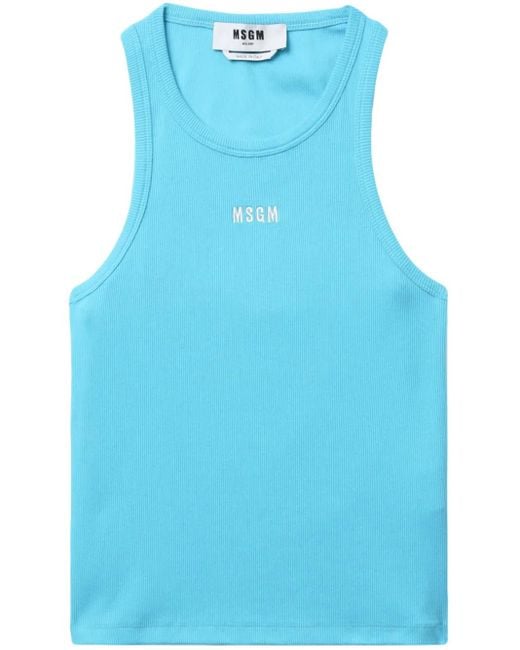 MSGM Blue Logo-Embroidered Tank Top