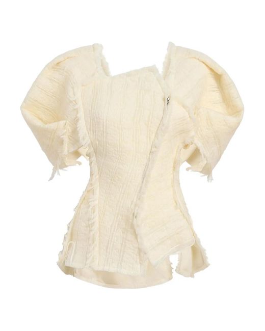 Khaite White Quan Frayed-Sleeve Top