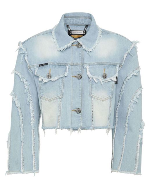 Philipp Plein Blue Cropped Cotton Denim Jacket