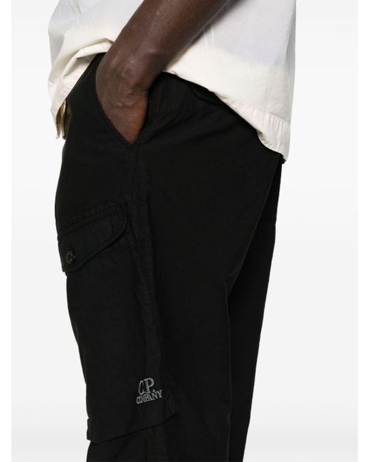 C P Company Black Tapered Cotton Trousers for men