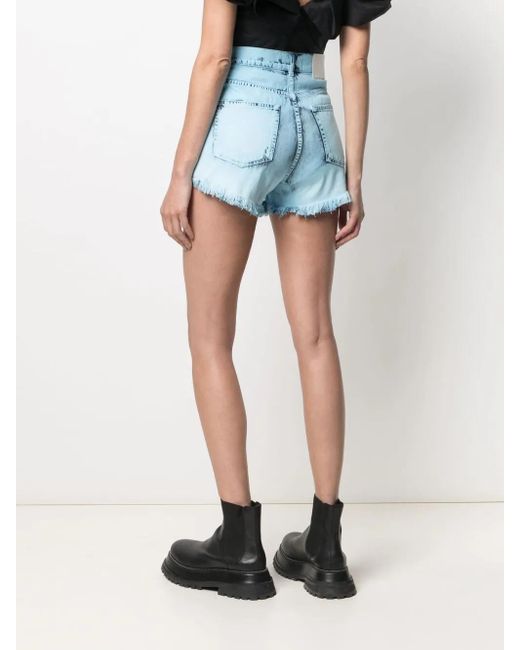 MSGM Denim Shorts Met Gerafeld Effect in het Blue