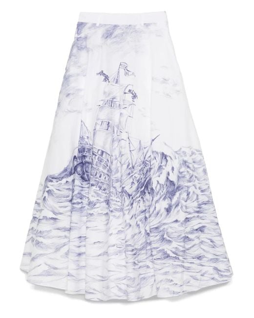 Moschino White X Popeye And Oyl Illustration-Style-Print Maxi Skirt