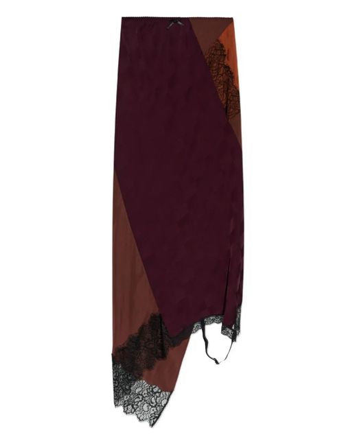 Moschino Purple Checked Lace-Trimmed Asymmetric Skirt