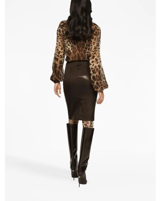 Dolce & Gabbana Brown Leopard-Print Chiffon Pussy-Bow Shirt