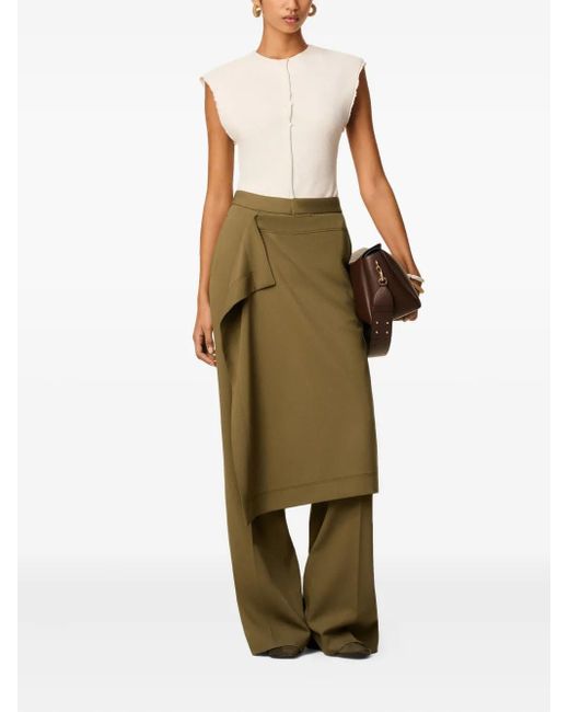 AMI Green Draped-Detail Wool Trousers