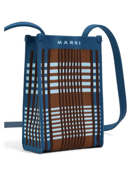 Marni Blue Checked Jacquard Shoulder Bag for men