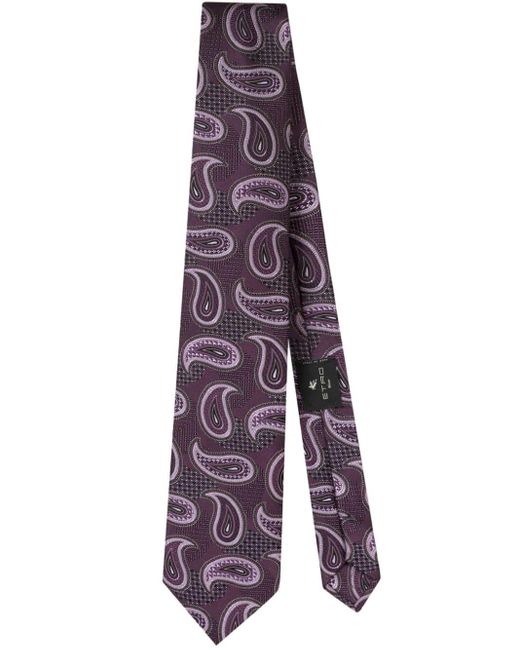 Etro Purple Paisley-jacquard Silk Tie for men