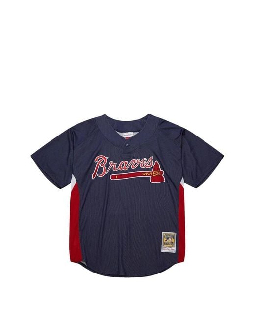 Mitchell & Ness Blue 007 Atlanta Braves Striped-Detail Top for men