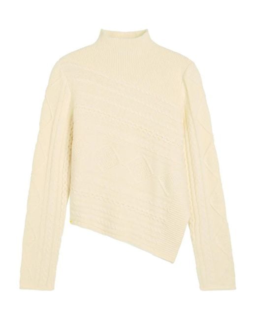 Staud White Sidney Cable-Knit Asymmetric Sweater