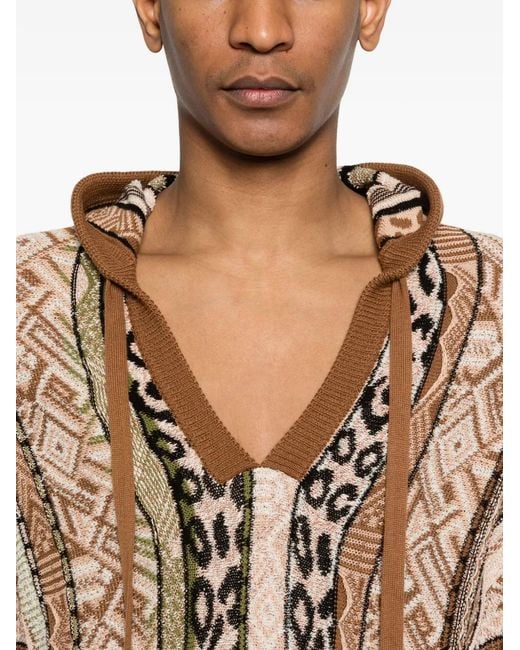 Laneus Brown Patterned Knitted Hoodie for men