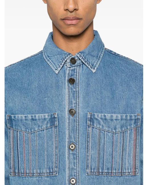 Paul Smith Blue Stripe-Embroidered Shirt Jacket for men