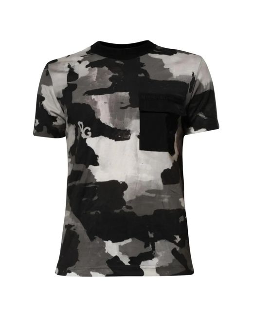 Dolce & Gabbana Black Camouflage-Print Pocket T-Shirt for men