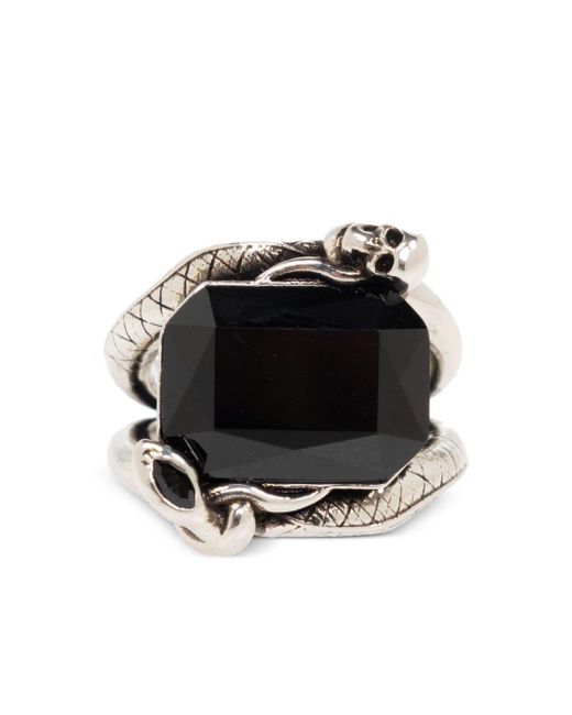 Alexander McQueen Metallic Swarovski Crystal Snake And Skull Ring for men