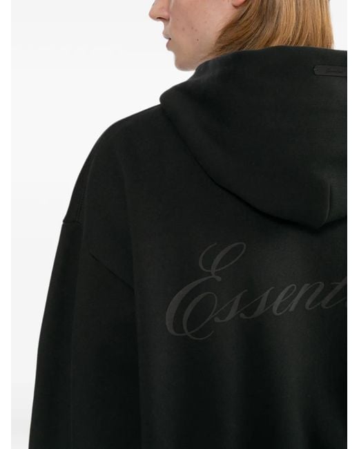 Essentials Black Hoodie Signature Classic À Fermeture Zippée for men