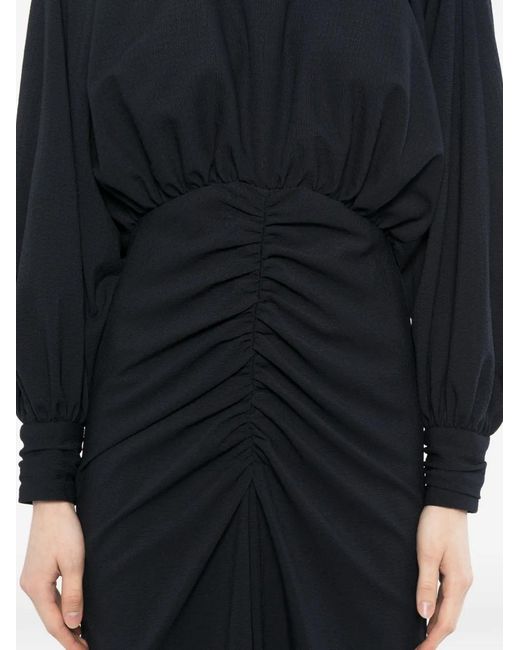 Amsale Black Pebble Crepe Gathered Maxi Dress