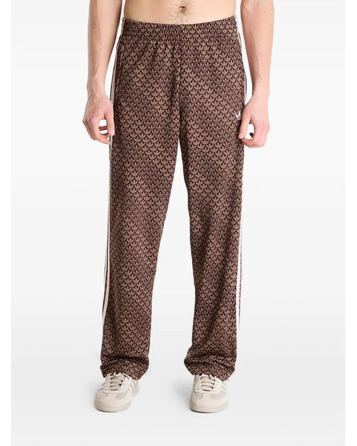 Adidas Brown Firebird Monogram Track Pants for men