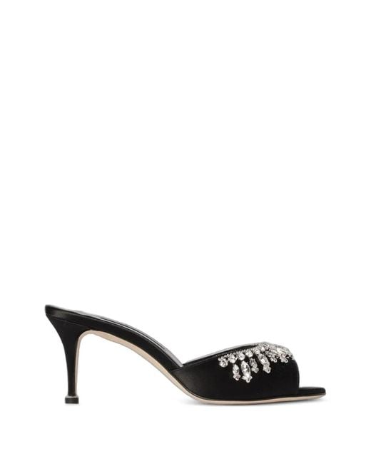 Manolo Blahnik Black Tulimu Crystal-Embellished Heeled Sandals