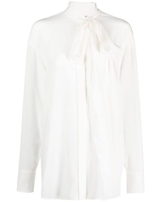 Sportmax White Pussy-bow Silk Blouse