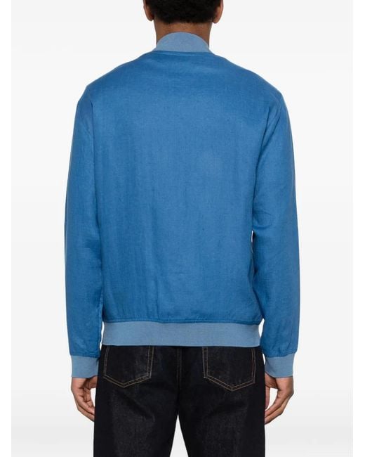 Kiton Blue Linen Bomber Jacket for men