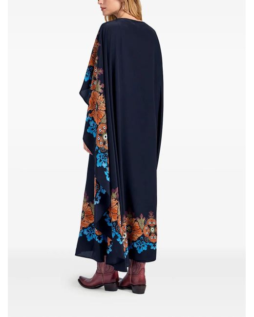 LaDoubleJ Blue Floral-Print Midi Day Dress