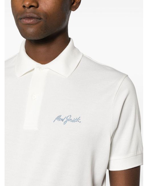 Paul Smith White Logo-embroidered Cotton Polo Shirt for men