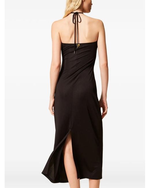Twinset Black Long Dress With Sequin Embroidery