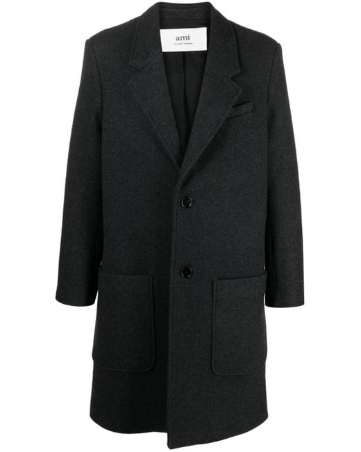 AMI Black Felted Single-breasted Wool Coat for men