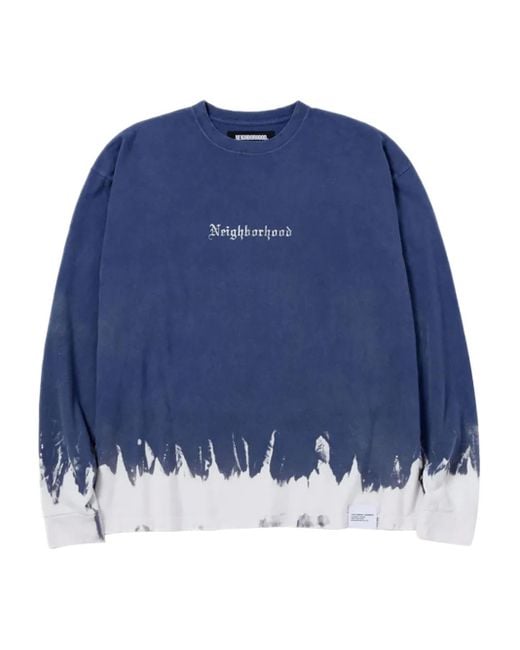 Neighborhood T-Shirt Met Dip-Dye Print En Lange Mouwen in het Blue voor heren