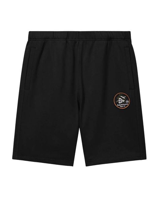 Alpha Industries Black Patch-Logo Cotton Shorts for men