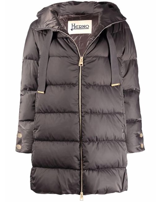 Herno Gray Long Puffer Coat With Buttons