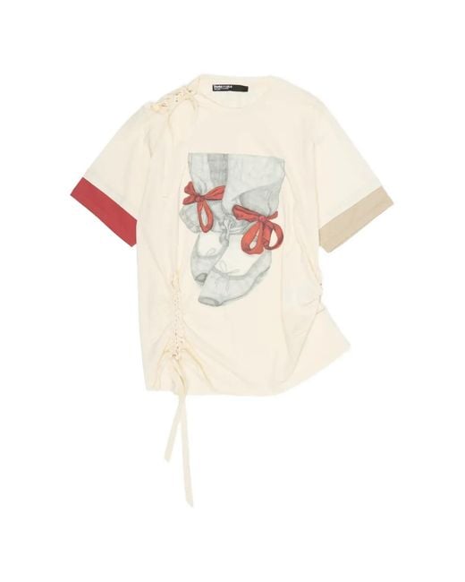 Bimba Y Lola White Graphic-Print Ruched T-Shirt