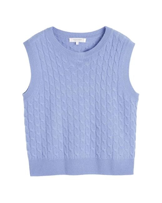 Chinti & Parker Blue Cable-Knit Cashmere Tank Top