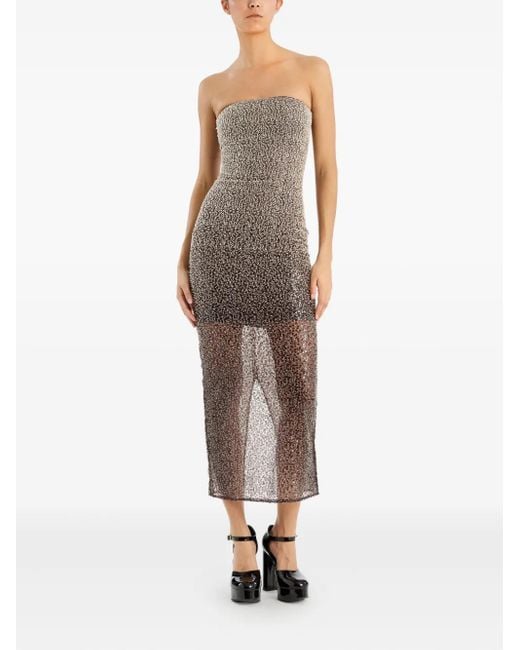 ROTATE BIRGER CHRISTENSEN Brown Beaded Midi Tube Dress