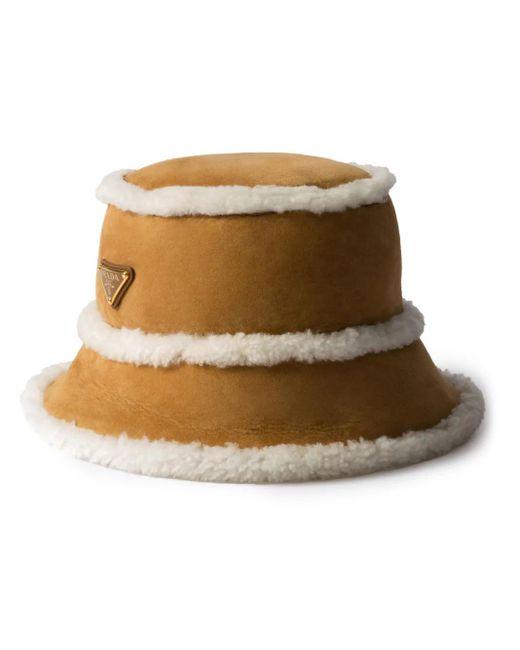 Prada Natural Suede Shearling Bucket Hat