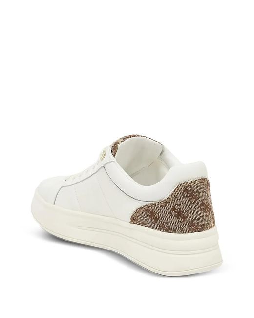 Guess White Logo-Plaque Monogram-Panel Sneakers