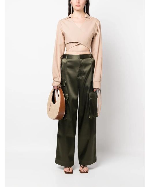ANDREADAMO White Cropped Wrap Blouse