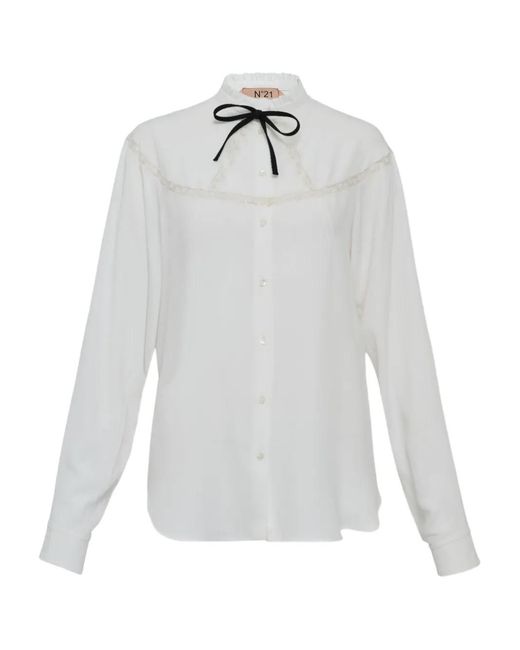 N°21 White Ruffled Lace-Detail Blouse