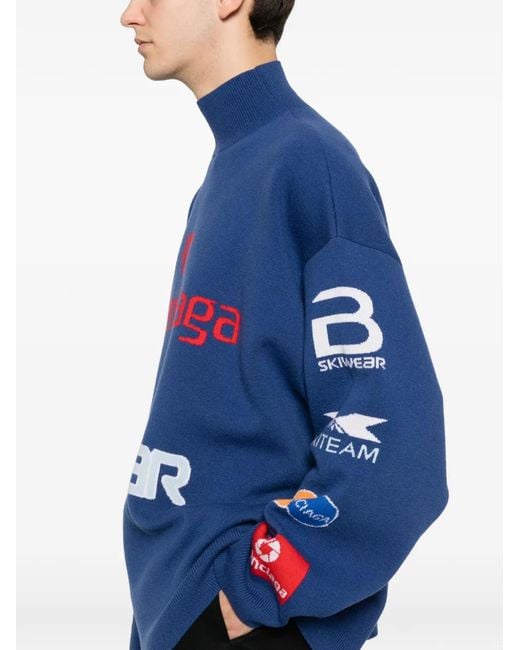 Balenciaga Blue Sponsor Jacquard Turtleneck Sweater for men