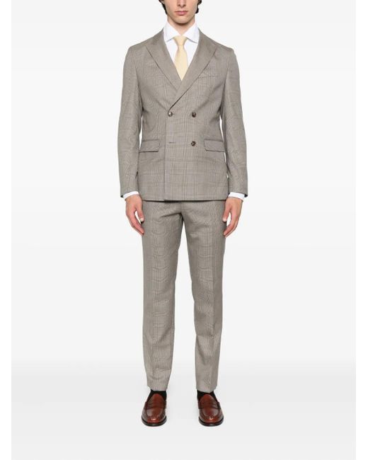 Boss Gray Double-Breasted Checked Suit for men