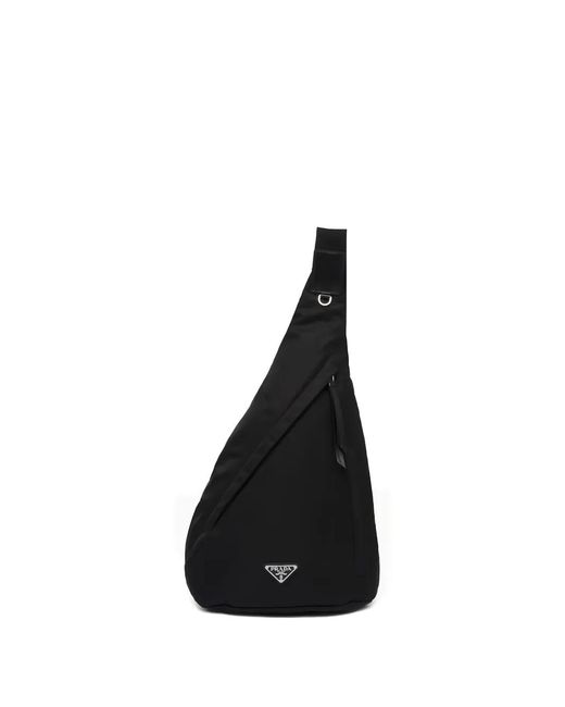 Prada Black Triangular Logo-Plaque Backpack for men