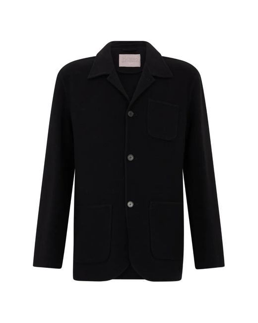 Herno Black Button-Up Patch-Pocket Jacket for men