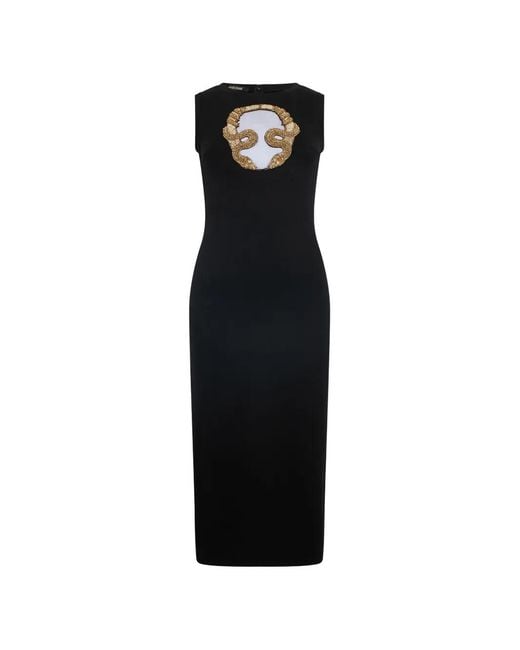 Roberto Cavalli Black Embroidered Cut-Out Midi Dress